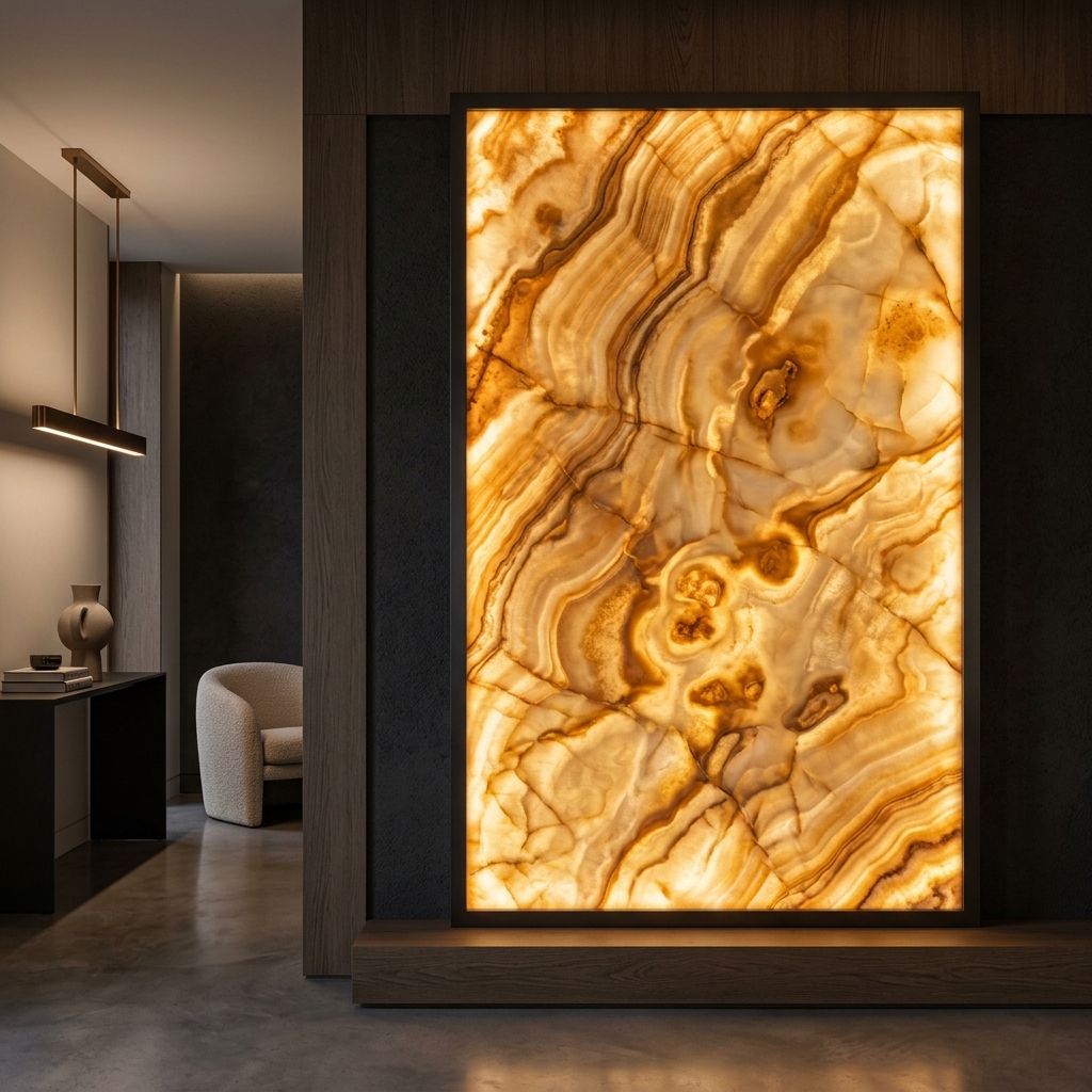 Afghan Honey Amber Onyx Slab Translucent Luminous Panel