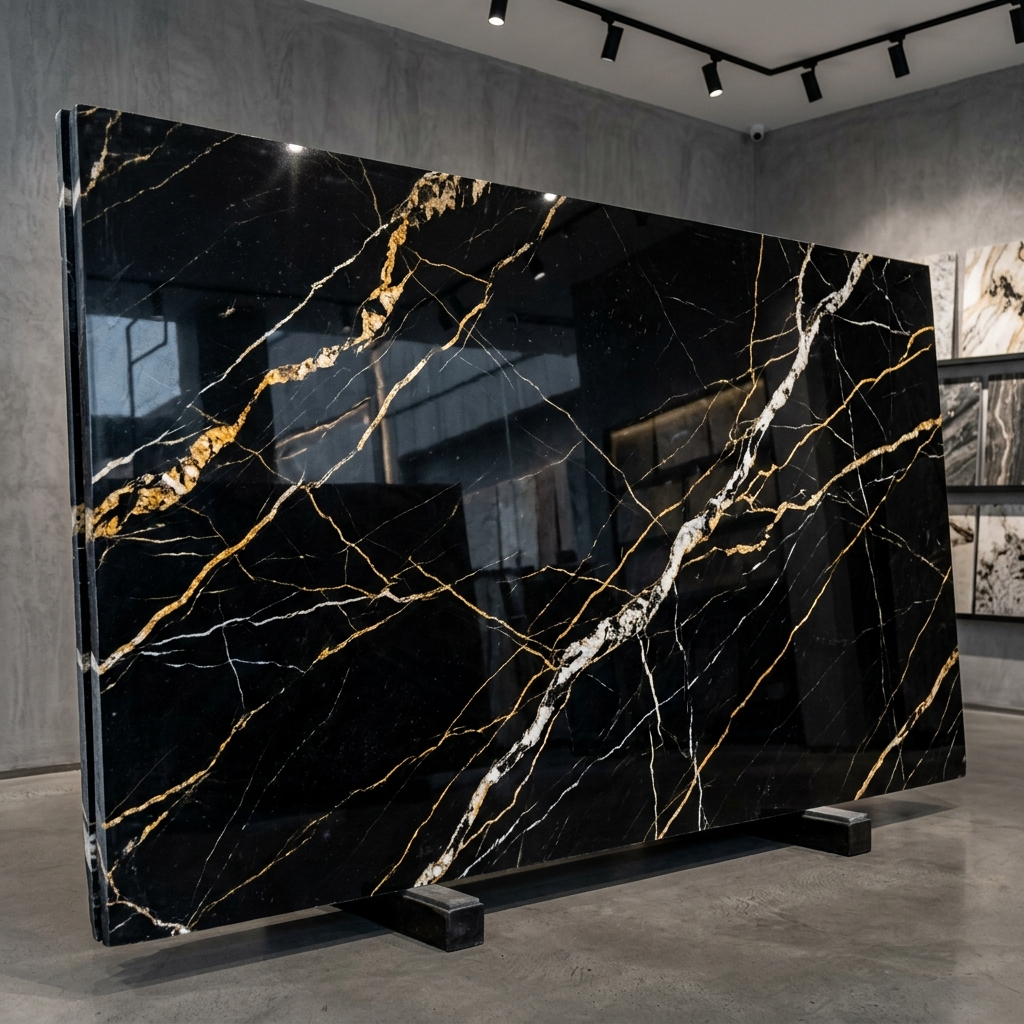 Afghan Black and Gold Veined Natural Marble Slab